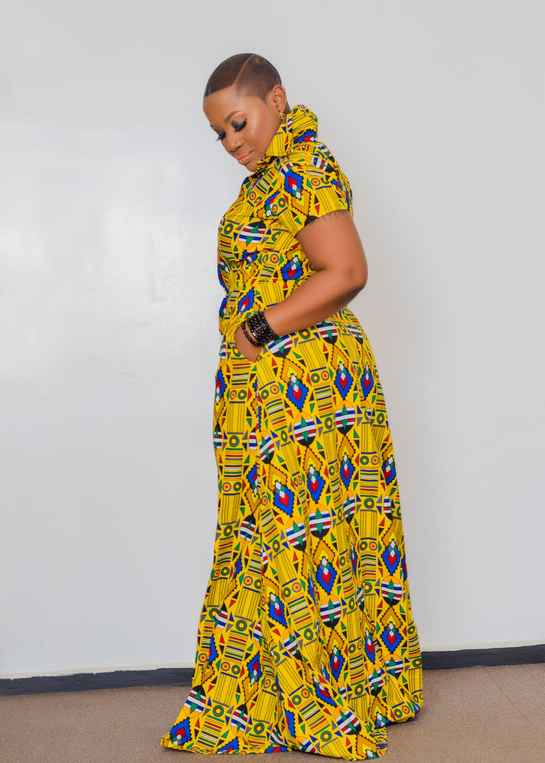 Two-Toned Ankara Patterned Dress With Collar