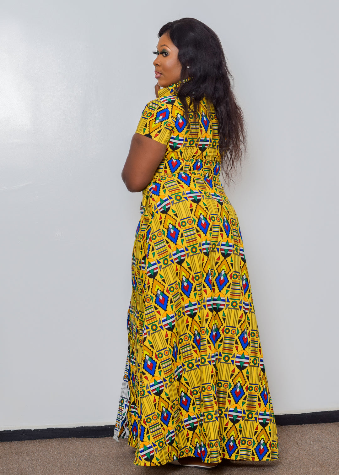 Two-Toned Ankara Patterned Dress With Collar