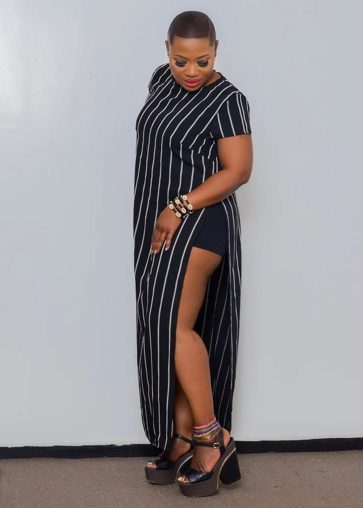 VERTICAL STRIPPED DRESS WAIST HIGH SLITS