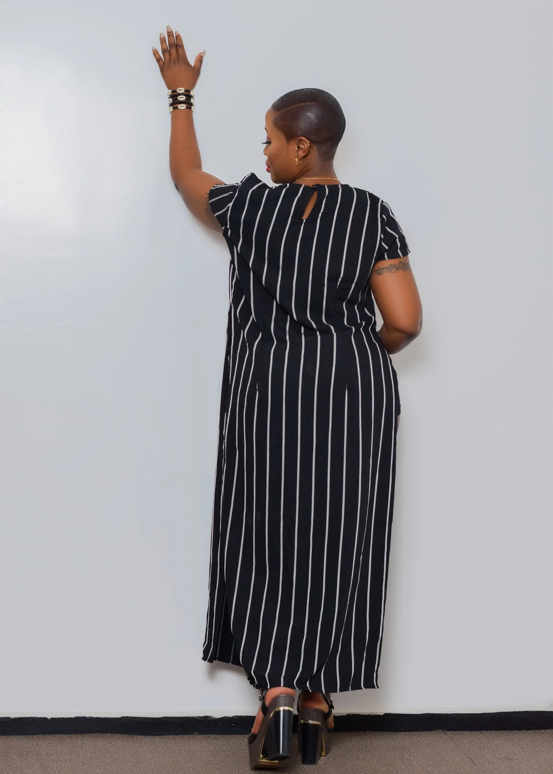 VERTICAL STRIPPED DRESS WAIST HIGH SLITS